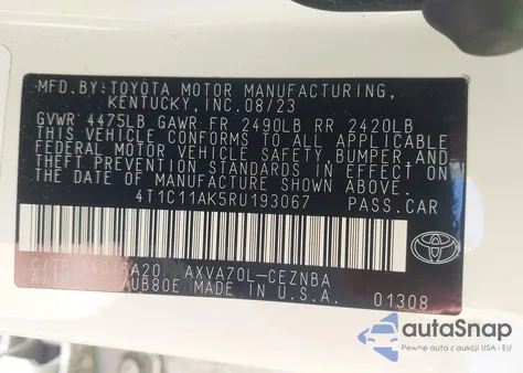 2024 Toyota Camry Le from USA, damaged, VIN 4T1C11AK5RU193067